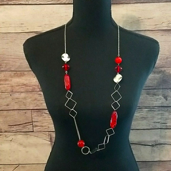 Jewelry - NEW! LONG RED & SILVER NECKLACE
